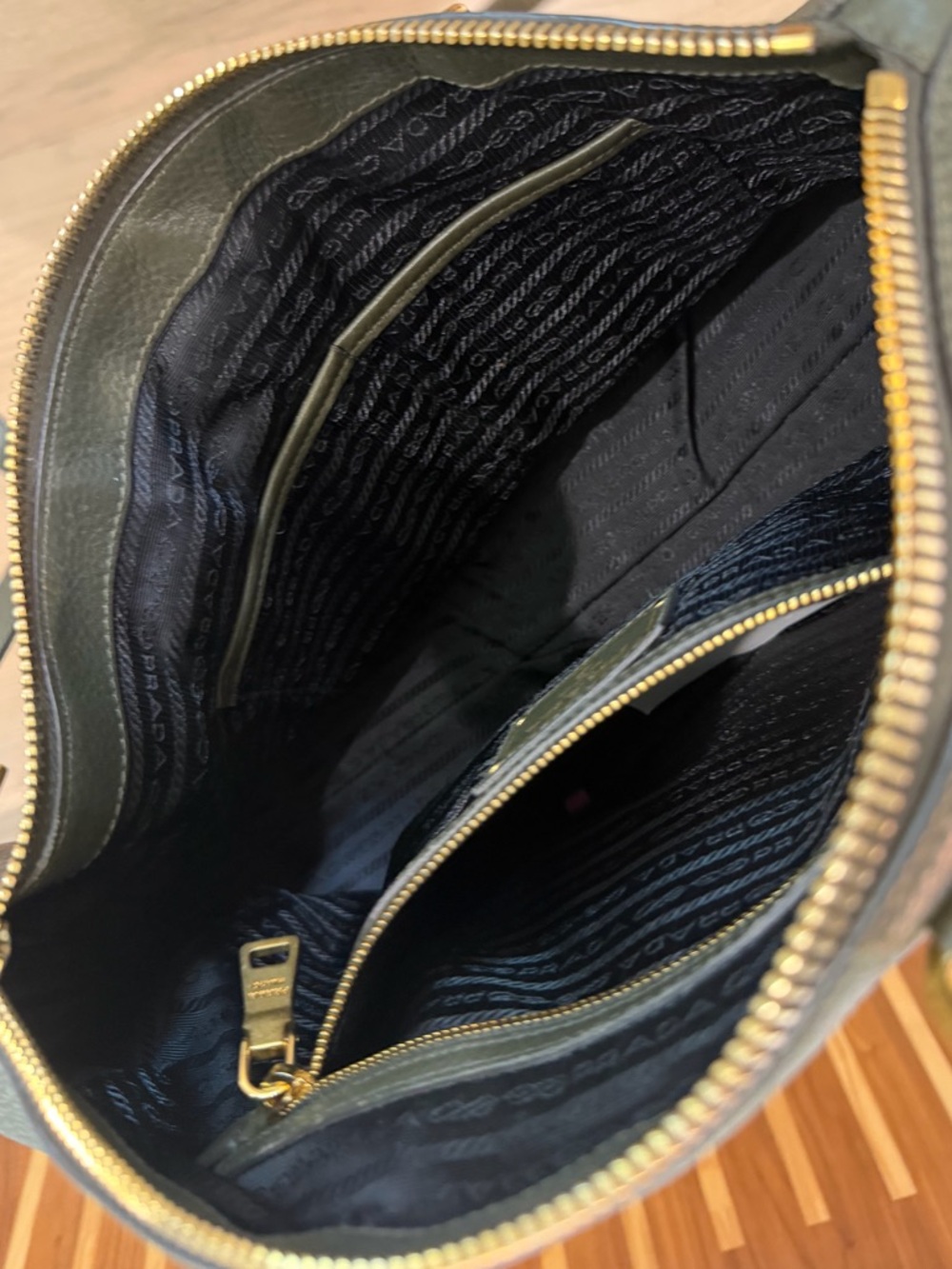 Prada Olive Green Leather Top-Handle/Messenger Bag with Gold Hardware - Picture 3 of 11